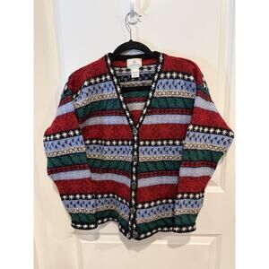 Susan Bristol Women's Vintage Festive Fair Isle Wool Cardigan Sweater, Size M